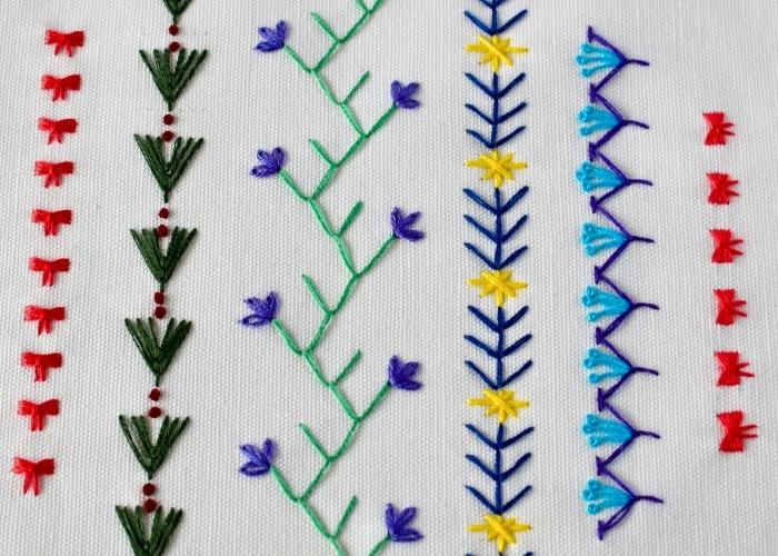 Colourful decorative embroidery stitches